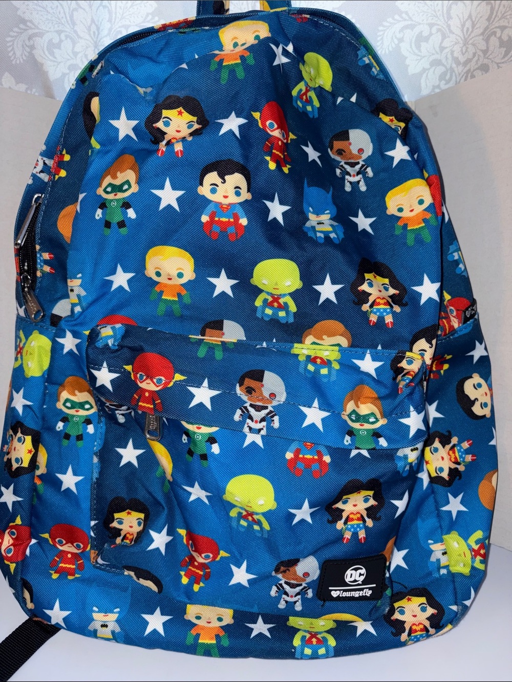 Loungefly DC Blue Kids canvas Backpack with Multicolor Superheroes